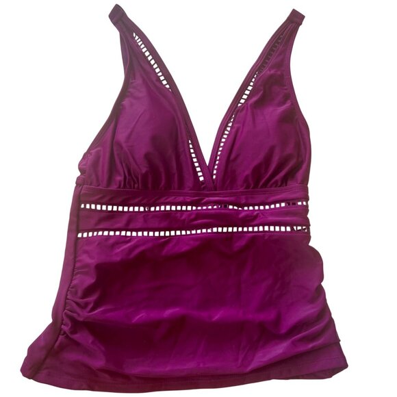 CUPSHE Purple V-Neck Cut-Out Pattern Tankini Adjustable Straps Hook Back Size Sm - Picture 8 of 16